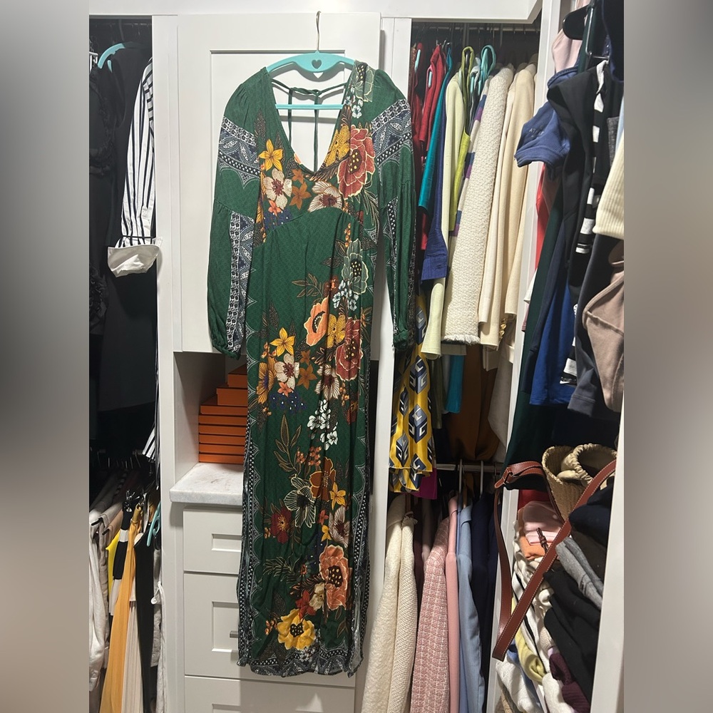 Anthropologie Green Floral Long Sleeve Dress - Picture 7 of 10